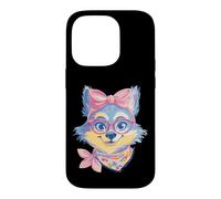 Carcasa para iPhone 14 Pro Blue Fox Retrato Animal Lover Graphic Pink Glasses Bow