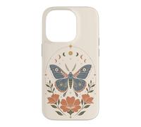 Carcasa para iPhone 14 Pro Boho Polilla Mariposa Floral Celestial Fases Lunares Naturaleza