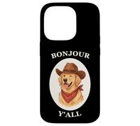 Carcasa para iPhone 14 Pro Bonjour Y'all Cowboy Golden Dog Retriever French Amante