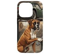 Carcasa para iPhone 14 Pro Boxer Dog Mechanic Garage Escena de reparación de Coches clásicos