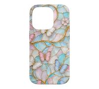 Carcasa para iPhone 14 Pro Butterfly Pink White Blue Stained Art Stain Butterflies