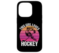 Carcasa para iPhone 14 Pro Camiseta para fanáticos del Hockey con Texto en inglés This Girl Loves Hockey Shirt Game Day