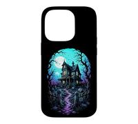 Carcasa para iPhone 14 Pro Casa embrujada Luna de Sangre Arte de Grabado en Madera
