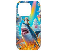 Carcasa para iPhone 14 Pro Cat Kitty Montando Fuego Respirando Tiburón Arco Iris Laser