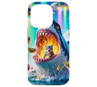 Carcasa para iPhone 14 Pro Cat Kitty Montando Fuego Respirando Tiburón Arco Iris Laser