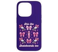Carcasa para iPhone 14 Pro Chicas como Skateboards Too Pink Bows Skater Girl Coquette