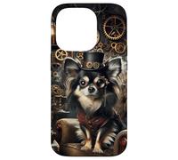 Carcasa para iPhone 14 Pro Chihuahua de Pelo Largo Steampunk Científico Loco