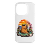 Carcasa para iPhone 14 Pro Chill Capybara Hot Spring Sunset Retro Funny Summer