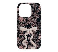 Carcasa para iPhone 14 Pro Chinoiserie Floral Negro Romántico Cinta Rosa Oscuro Arco Gótico