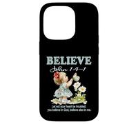 Carcasa para iPhone 14 Pro Christian Faith Believe In Christ versículo de la Biblia Niña