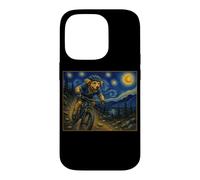 Carcasa para iPhone 14 Pro Ciclismo de montaña Golden Retriever Art Dog en Bike Trail