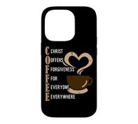 Carcasa para iPhone 14 Pro Coffee Christ Offers Forgiveness For Everyone Everywhere