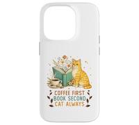 Carcasa para iPhone 14 Pro Coffee First Book Second Cat Always Reading Library Cat Love