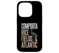 Carcasa para iPhone 14 Pro Comporta Portugal Campo de arroz y Silueta de cigüeña atlántica