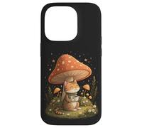 Carcasa para iPhone 14 Pro Cozy Cat Drink Café Champiñón Lindo Cottagecore Estética