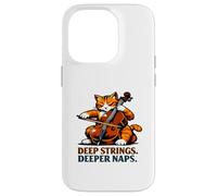 Carcasa para iPhone 14 Pro Cuerdas Profundas. Siestas más Profundas. Violonchelo Gato Música Humor