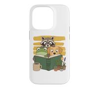 Carcasa para iPhone 14 Pro Curious Reading Animals Frog Raccoon Dog Book Lover