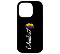 Carcasa para iPhone 14 Pro Cursiva Colombia caligrafía con Bandera ondeando