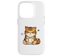 Carcasa para iPhone 14 Pro Cute Angry Cat Drinking Coffee Tabby Cat Morning Mood Meme