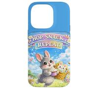Carcasa para iPhone 14 Pro Cute Bunny Hops Snack Repeat Pastel Spring Huevos Decorativos