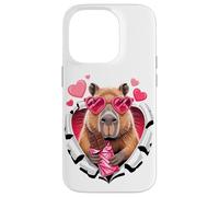 Carcasa para iPhone 14 Pro Cute Capybara with Chocolate Valentine Hearts Love