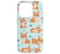 Carcasa para iPhone 14 Pro Cute Corgi Dog with Paws Lover in Aqua Turquoise Pattern