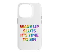 Carcasa para iPhone 14 Pro Despierta es Hora de pecar Texto Divertido del Arco Iris