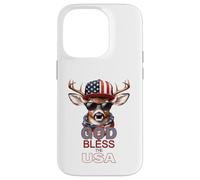 Carcasa para iPhone 14 Pro Dios Bendiga a los Estados Unidos, Divertido Sombrero patriótico y Genial con Forma de Ciervo