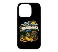 Carcasa para iPhone 14 Pro Divertida Mochila de Senderismo The Mountains Are Calling Pines Trees