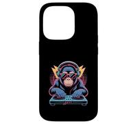 Carcasa para iPhone 14 Pro Divertido Chimp DJ Tocadiscos Synthwave Broma sarcástica