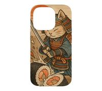 Carcasa para iPhone 14 Pro Divertido Sushi Samurai Cat Dojo Puesta de Sol Ukiyo-e Manga Kanji Art