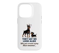 Carcasa para iPhone 14 Pro Doberman y Dachshund They Say We Look Alike Funny Dog Art
