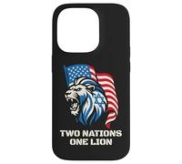 Carcasa para iPhone 14 Pro Dos Naciones Un León - Diseño Patriótico de Estados Unidos Israel