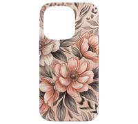 Carcasa para iPhone 14 Pro Elegante Rubor Floral Neutral Rosa Leopardo Ilustración Chic