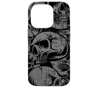 Carcasa para iPhone 14 Pro Estilo 90s Gris Negro Cráneos Tatuaje Tradicional Americano