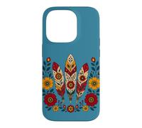 Carcasa para iPhone 14 Pro Floral Boho Plumas Motivos Folk Ornamental Tribal Western