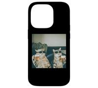 Carcasa para iPhone 14 Pro Foto Retro de Gatos con Cerveza Divertida, Divertida Fiesta de Gatos enfriados con Alcohol