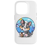 Carcasa para iPhone 14 Pro Funny Boba Bubble Tea Cherry Sakura Blue Merle Corgi Lover