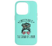 Carcasa para iPhone 14 Pro Funny Messy Bun Saying For New Mama and Leopard Mom