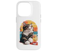 Carcasa para iPhone 14 Pro Funny Retro Cat Sunset Cocktail Beach Vacation Summer