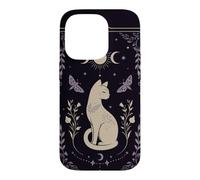 Carcasa para iPhone 14 Pro Gato místico Celestial Luna Polilla Botánica Arte Oculto