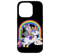 Carcasa para iPhone 14 Pro Gato Montando Unicornio Arco Iris Fantasía Lindo