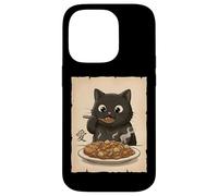 Carcasa para iPhone 14 Pro Gato Negro Kawaii Comiendo Arroz Curry Japonés Anime Food Lover