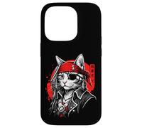 Carcasa para iPhone 14 Pro Gato Pirata japonés Ronin Samurai Anime Kitten Kanji Art