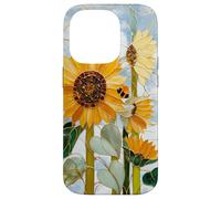 Carcasa para iPhone 14 Pro Girasol Abeja Art Nouveau Floral Botanico Cielo Mosaico Sol