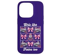Carcasa para iPhone 14 Pro Girls Like Trains Too Cute Pink Bow Locomotora Coqueta