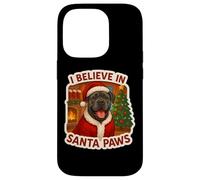 Carcasa para iPhone 14 Pro Gorro de Navidad con Texto en inglés I Believe In Santa Paws Cane Corso Dog Mom Dad