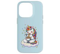 Carcasa para iPhone 14 Pro Gráfico de Pasta de Espaguetis arcoíris con Unicornio Chibi
