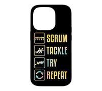 Carcasa para iPhone 14 Pro Gráfico Simple de Rugby Scrum Tackle Try Repeat