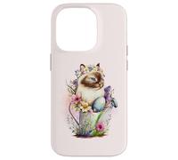 Carcasa para iPhone 14 Pro Happy Easter Cat Easter Tea Cup Coffee Cat Siamese Floral